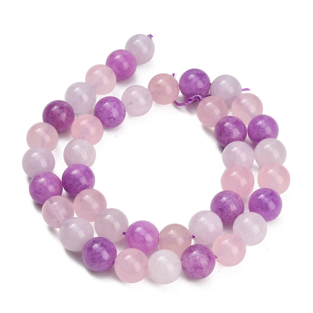 10mm White Jade, Madagascar Rose Quartz & Purple Jade Gemstone Bead Strand | The Pink Bead Shop Canada