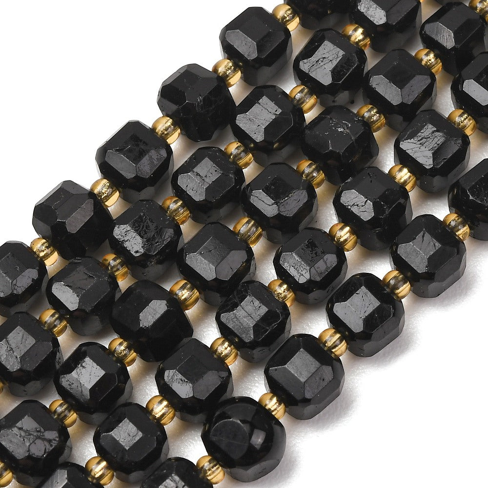 Tourmaline Black Faceted Cube Beads with Seed Bead Accents – 6–7.5mm | The Pink Bead Shop Canada