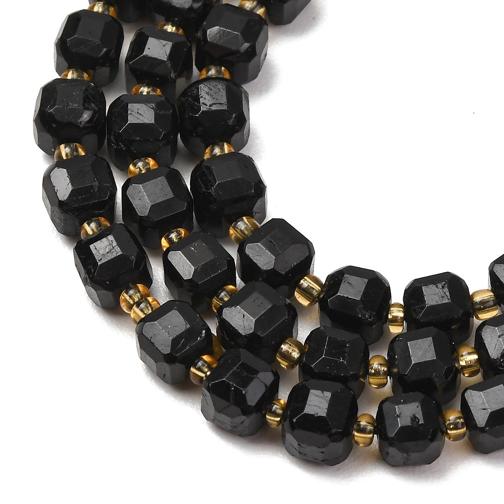 Tourmaline Black Faceted Cube Beads with Seed Bead Accents – 6–7.5mm | The Pink Bead Shop Canada