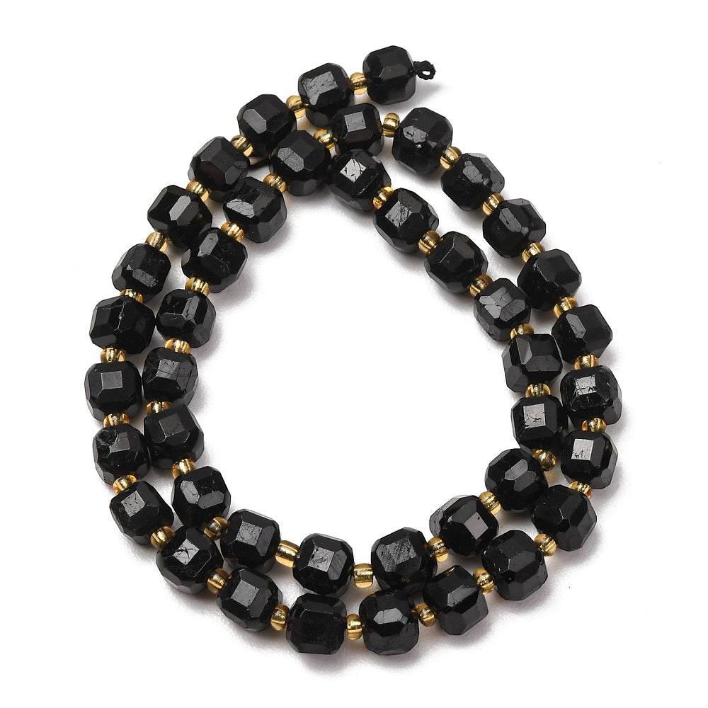 Tourmaline Black Faceted Cube Beads with Seed Bead Accents – 6–7.5mm | The Pink Bead Shop Canada