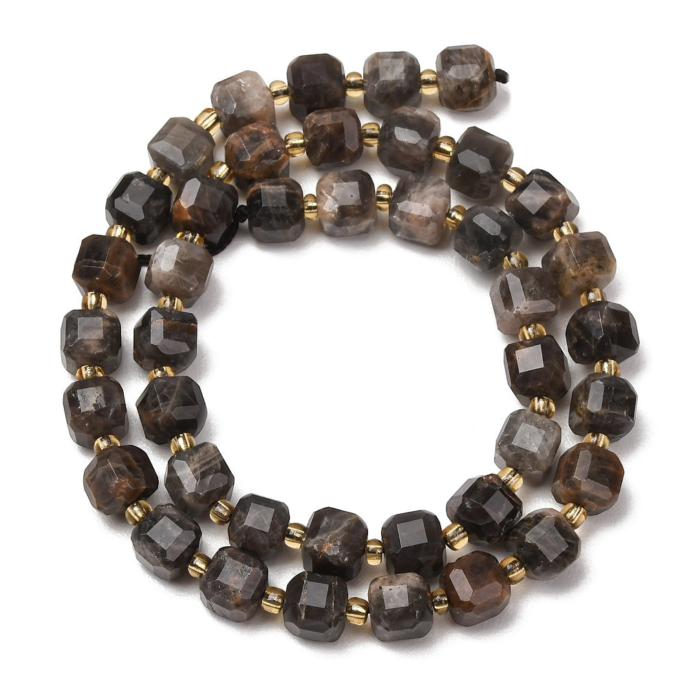Black Moonstone Natural Faceted Cube Beads 6–7.5mm | The Pink Bead Shop Canada