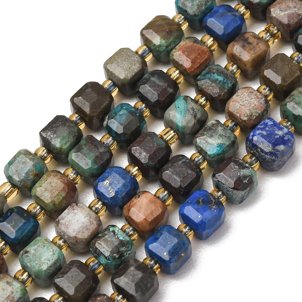 Chrysocolla & Lapis Lazuli Faceted Cube Beads – 6–7.5mm | The Pink Bead Shop Canada