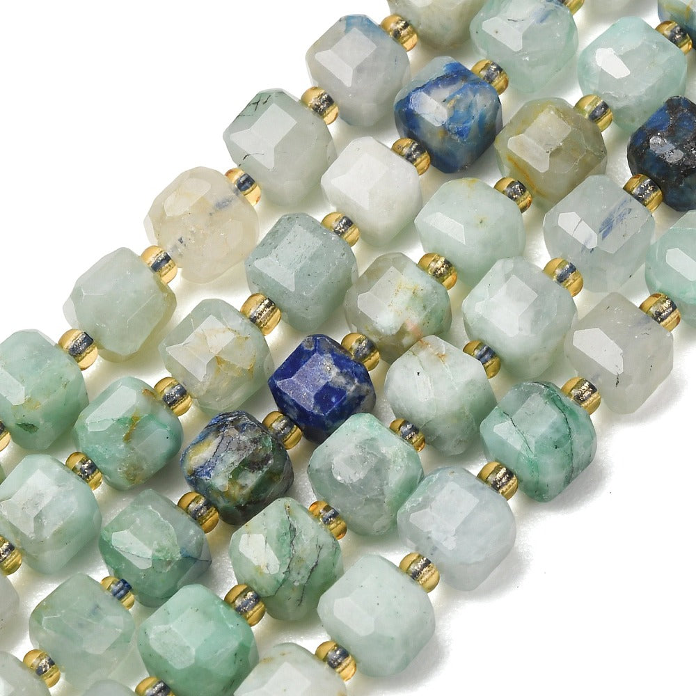 Chrysocolla & Lapis Lazuli Faceted Cube Beads – 6–7.5mm | The Pink Bead Shop Canada