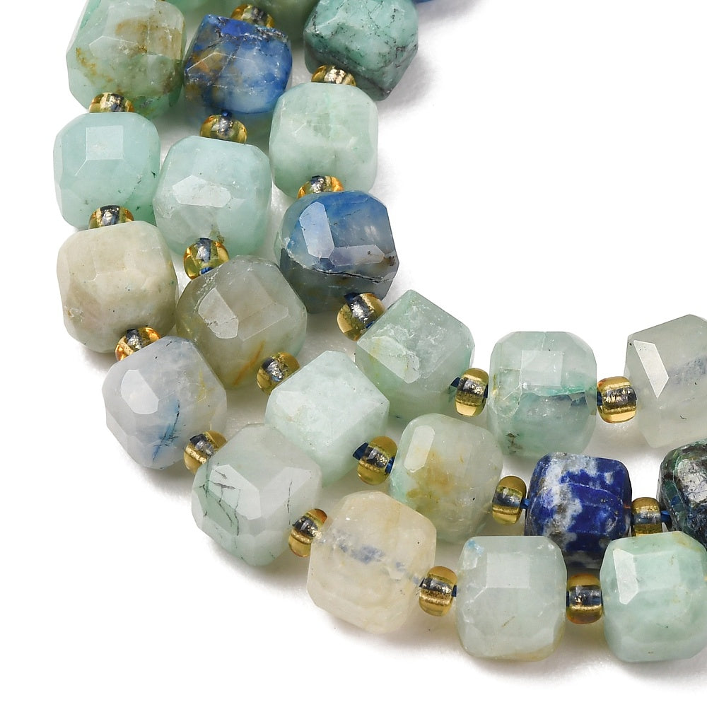 Chrysocolla & Lapis Lazuli Faceted Cube Beads – 6–7.5mm | The Pink Bead Shop Canada