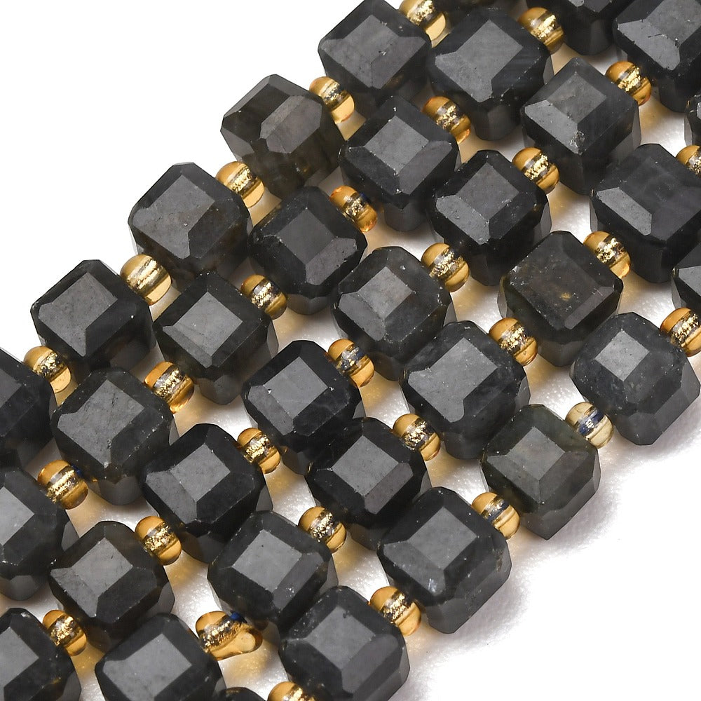 Labradorite Faceted Cube Beads with Seed Bead Accents – 6–7.5mm | The Pink Bead Shop Canada