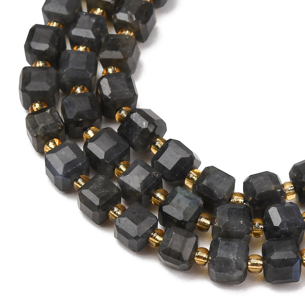 Labradorite Faceted Cube Beads with Seed Bead Accents – 6–7.5mm | The Pink Bead Shop Canada