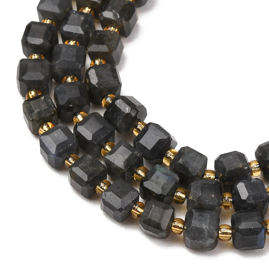 Labradorite Faceted Cube Beads with Seed Bead Accents – 6–7.5mm | The Pink Bead Shop Canada