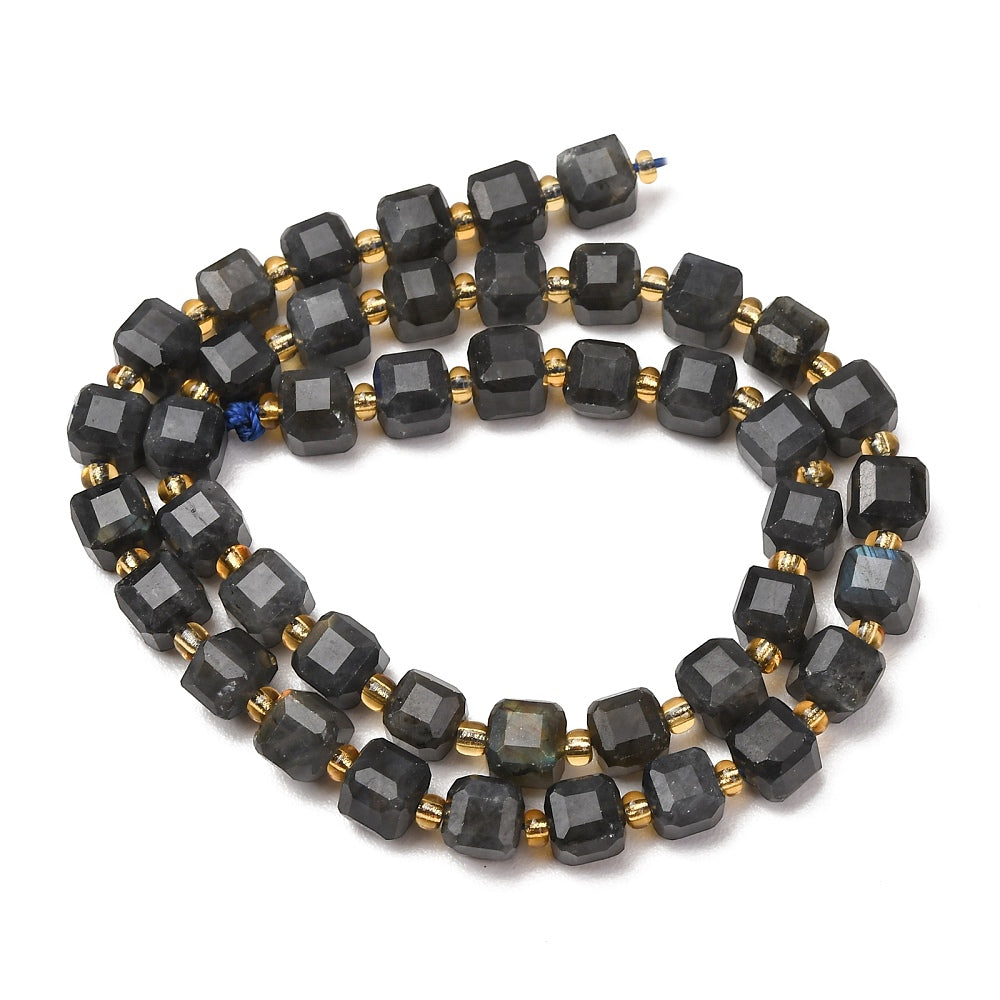 Labradorite Faceted Cube Beads with Seed Bead Accents – 6–7.5mm | The Pink Bead Shop Canada
