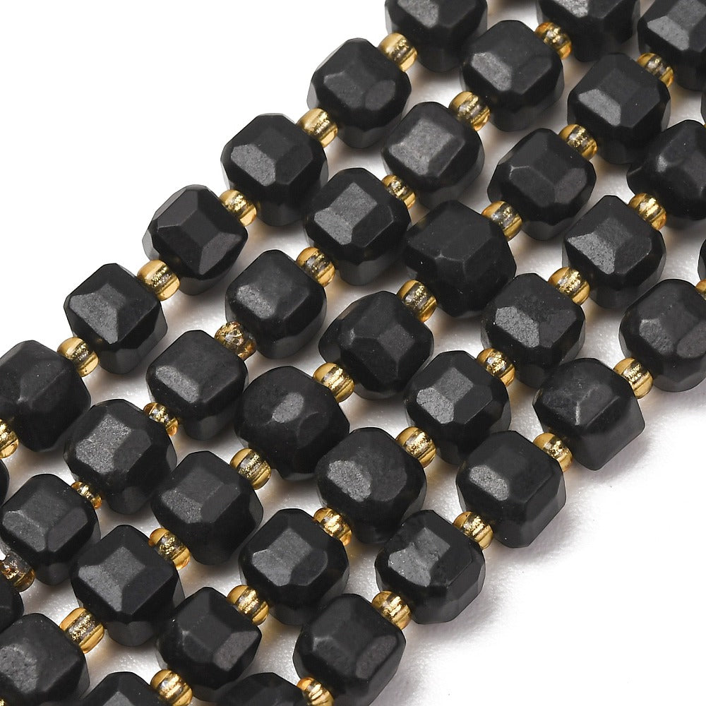 Shungite Faceted Cube Beads with Seed Bead Accents – 6–7.5mm | The Pink Bead Shop Canada