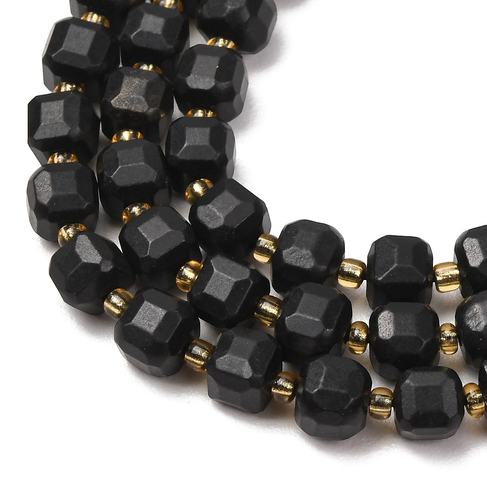 Shungite Faceted Cube Beads with Seed Bead Accents – 6–7.5mm | The Pink Bead Shop Canada
