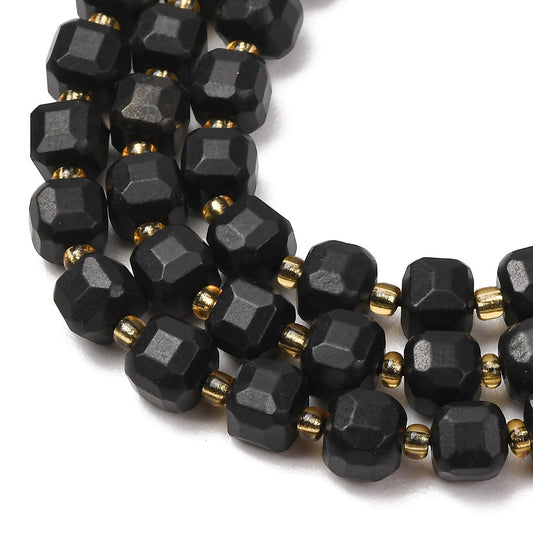 Shungite Faceted Cube Beads with Seed Bead Accents – 6–7.5mm | The Pink Bead Shop Canada