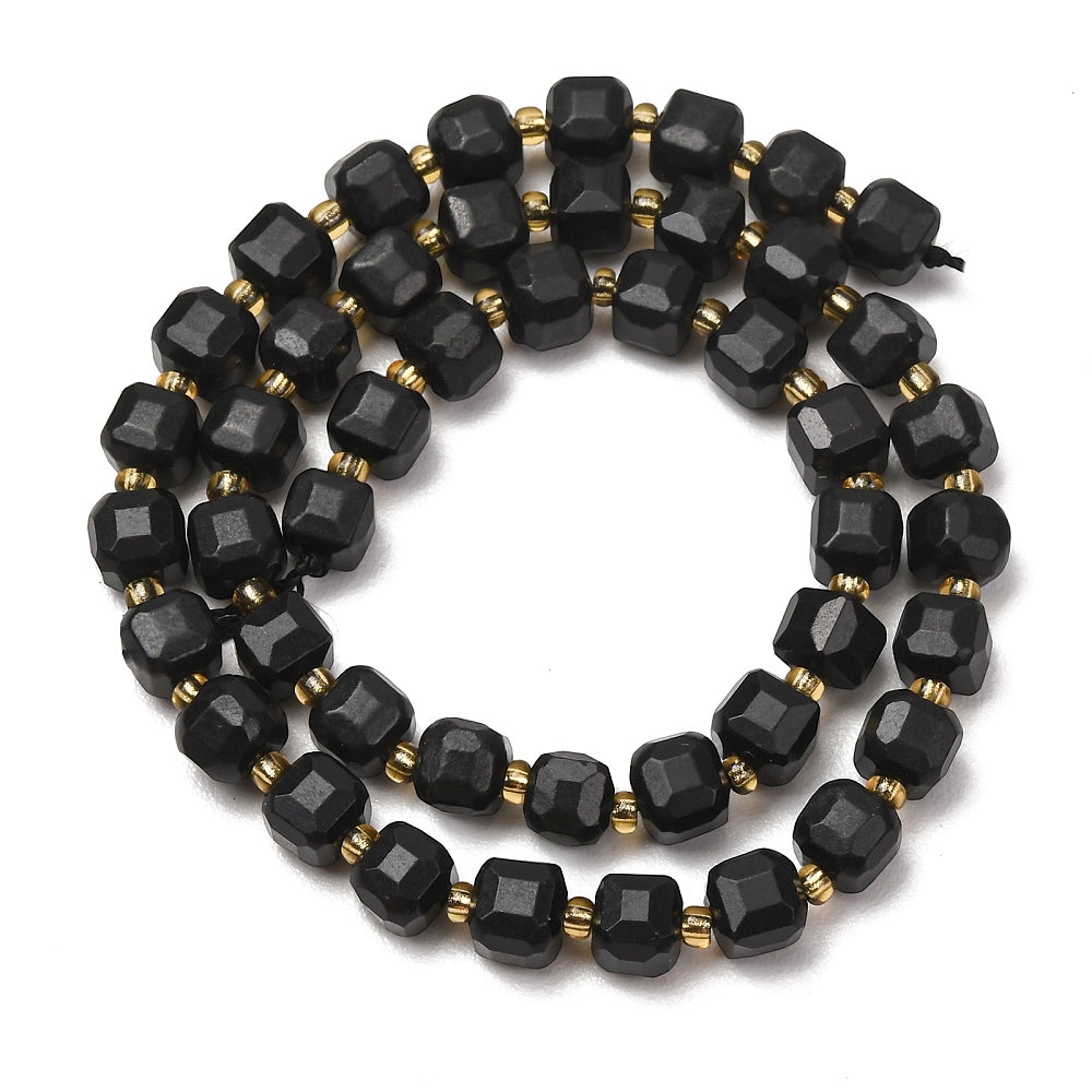 Shungite Faceted Cube Beads with Seed Bead Accents – 6–7.5mm | The Pink Bead Shop Canada