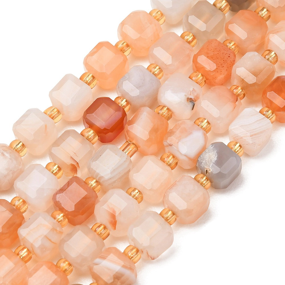 Yellow Botswana Agate Faceted Cube Beads with Seed Bead Accents – 6–7.5mm | The Pink Bead Shop Canada