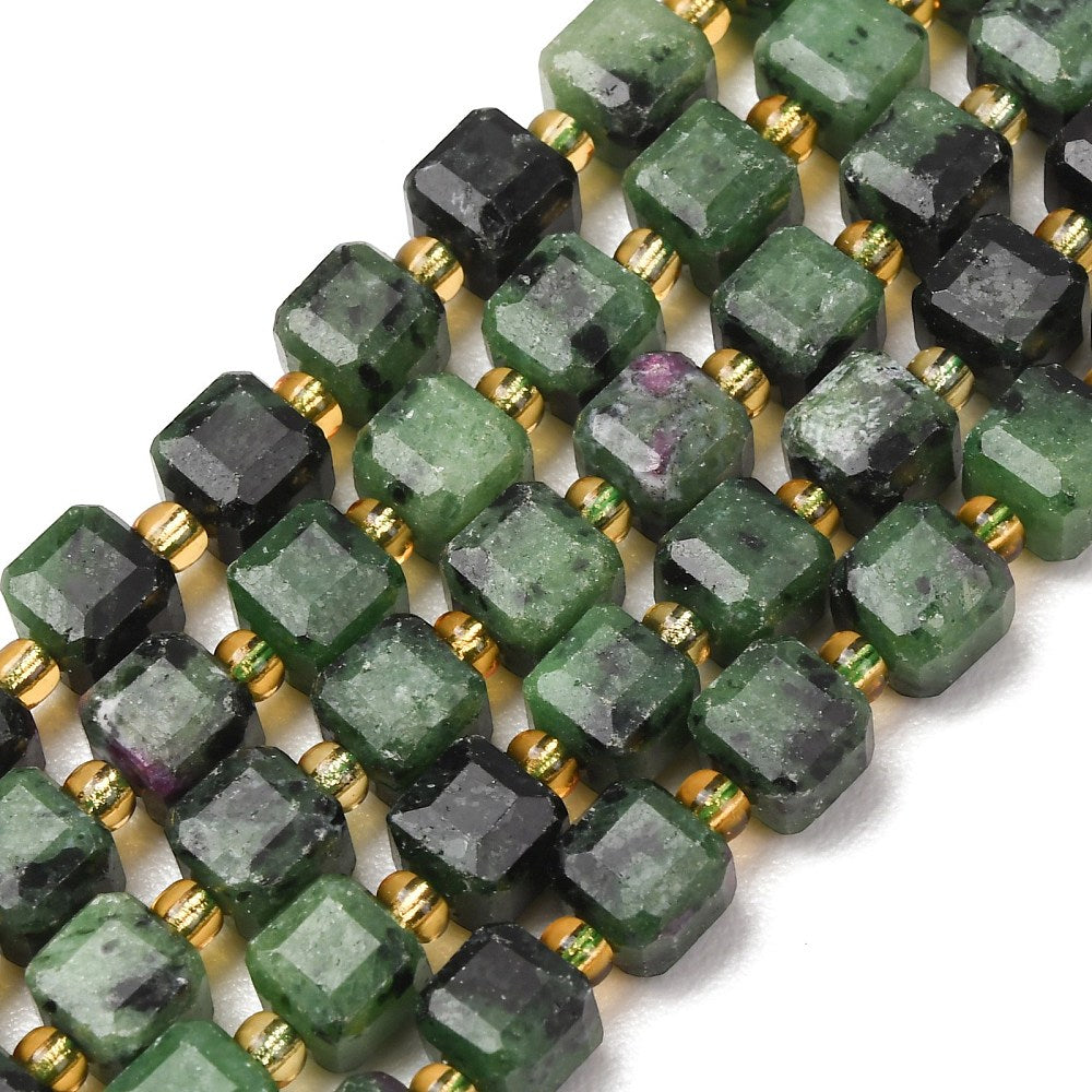 Ruby in Zoisite Faceted Cube Beads with Seed Bead Accents – 6–7.5mm | The Pink Bead Shop Canada