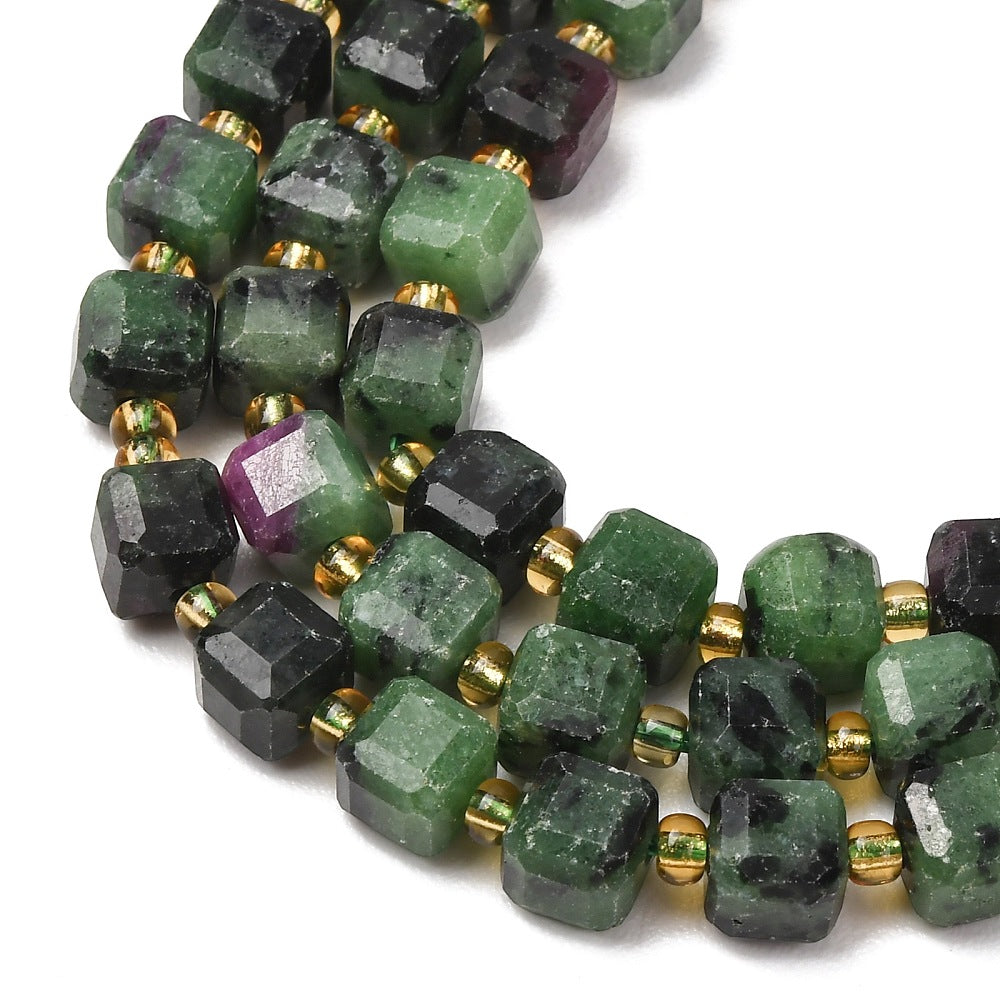 Ruby in Zoisite Faceted Cube Beads with Seed Bead Accents – 6–7.5mm | The Pink Bead Shop Canada