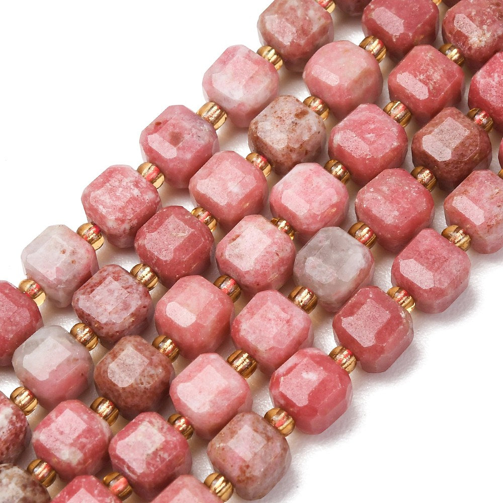 Thulite Natural  Faceted Cube Beads 6–7.5mm | The Pink Bead Shop Canada