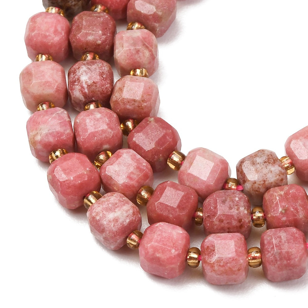 Thulite Natural  Faceted Cube Beads 6–7.5mm | The Pink Bead Shop Canada