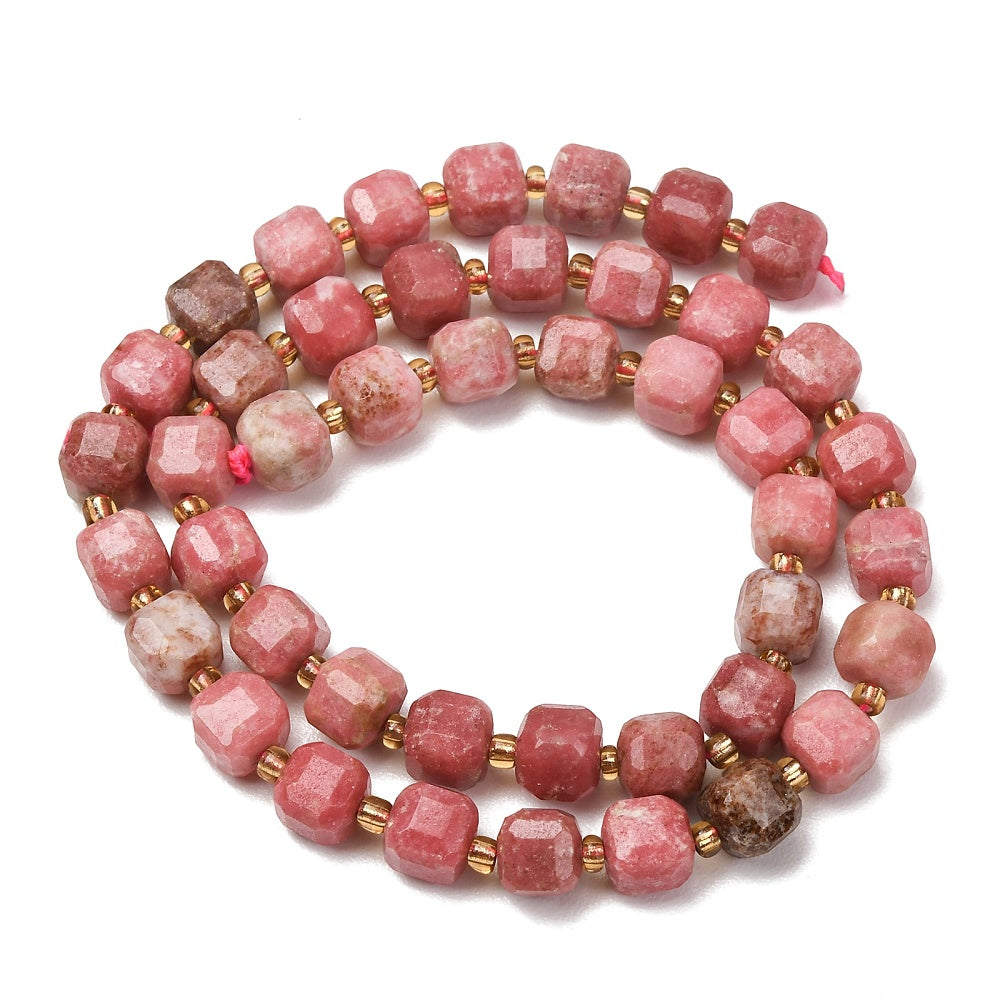 Thulite Natural  Faceted Cube Beads 6–7.5mm | The Pink Bead Shop Canada