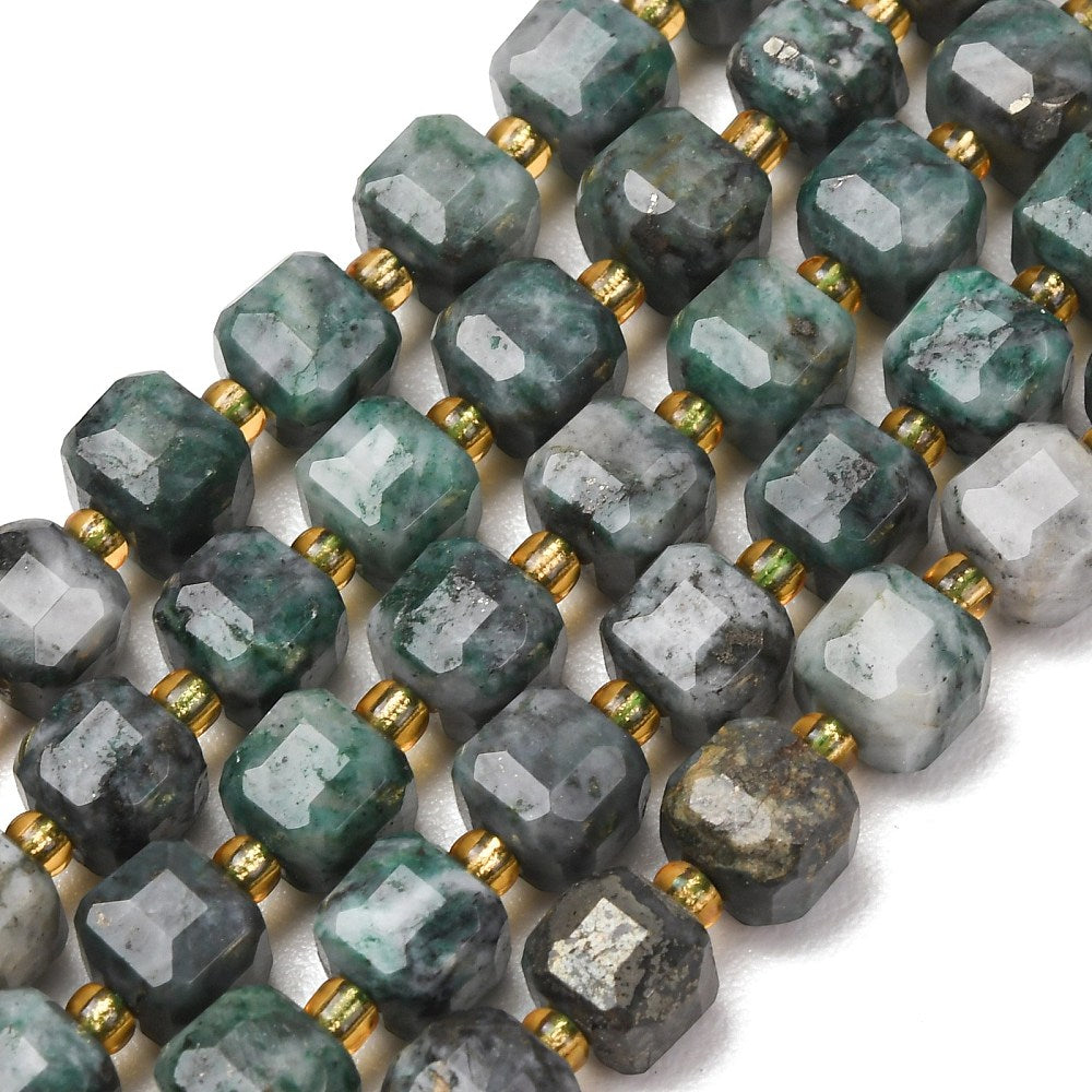 Dioptase Faceted Cube Beads with Seed Bead Accents – 6–7.5mm | The Pink Bead Shop Canada