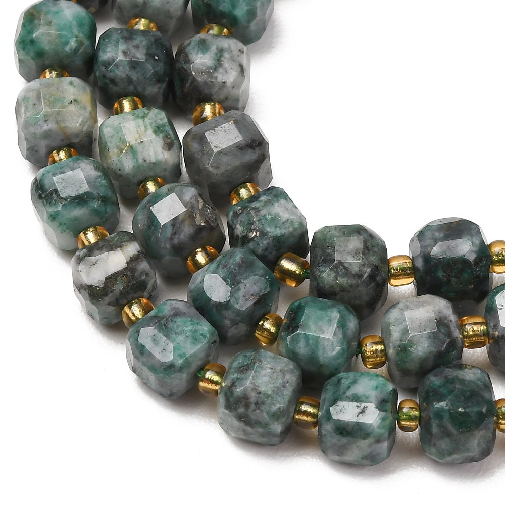 Dioptase Faceted Cube Beads with Seed Bead Accents – 6–7.5mm | The Pink Bead Shop Canada