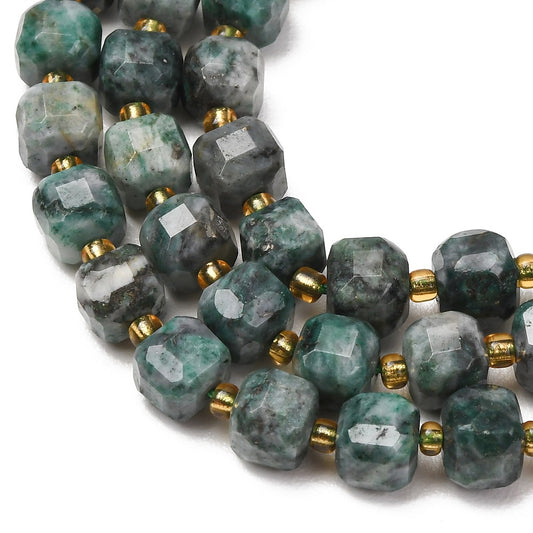 Dioptase Faceted Cube Beads with Seed Bead Accents – 6–7.5mm | The Pink Bead Shop Canada
