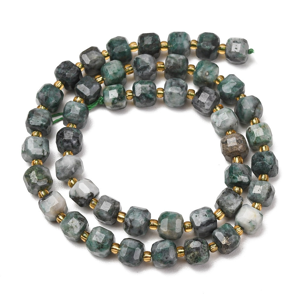 Dioptase Faceted Cube Beads with Seed Bead Accents – 6–7.5mm | The Pink Bead Shop Canada