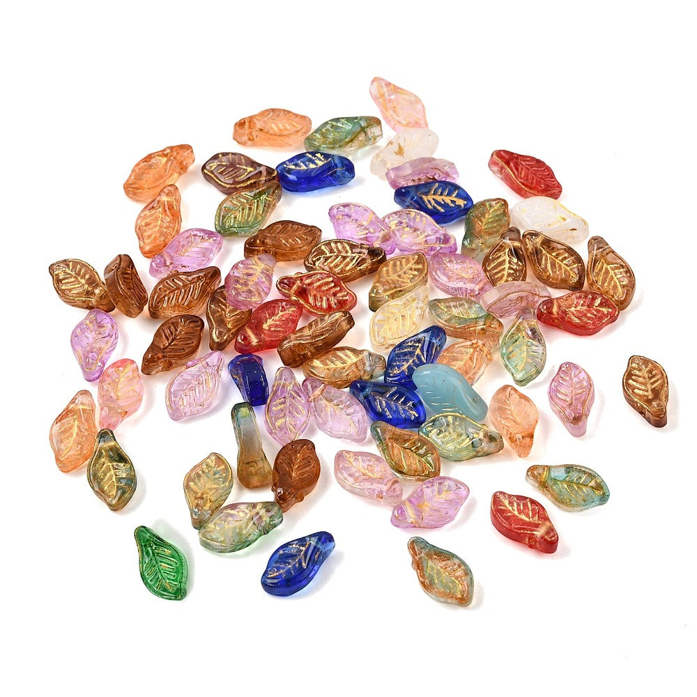 Mixed Colour Glass Leaf Charms 12mm – Sold Individually Bulk| The Pink Bead Shop Canada