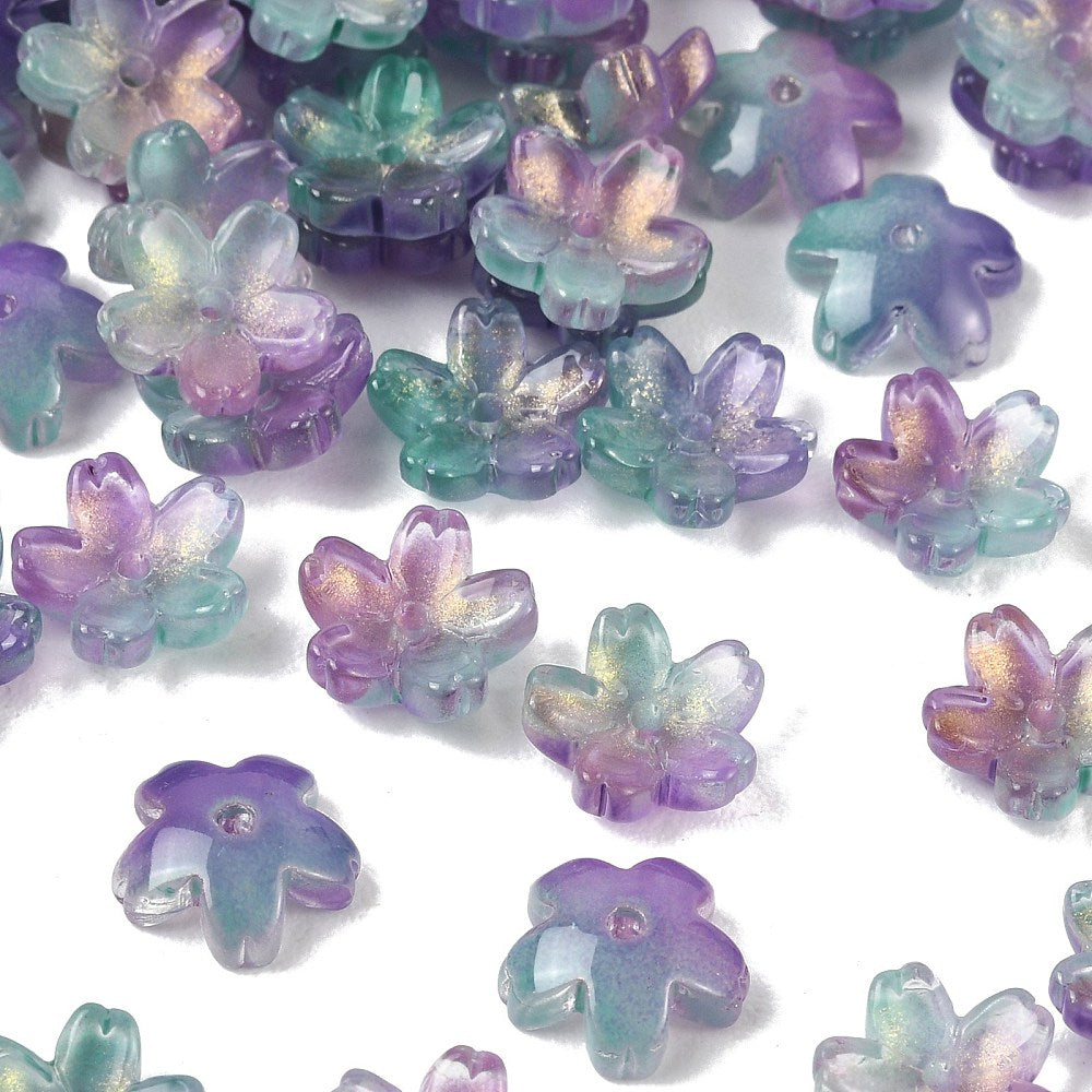 Gradient Purple Sakura Glass Flower Bead Caps 10.5x11mm – Sold Individually Bulk| The Pink Bead Shop Canada