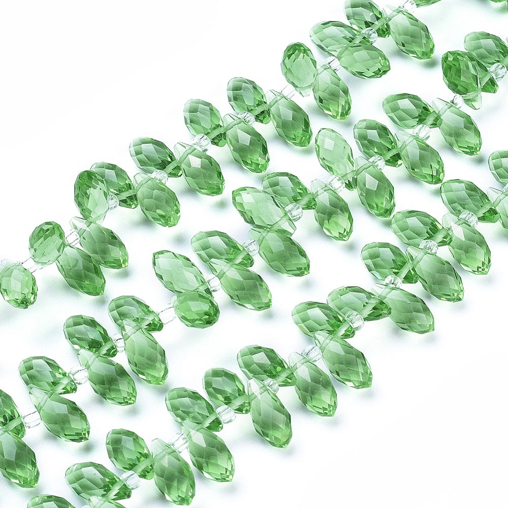 Lime Green Faceted Teardrop Glass Beads 13x6mm | The Pink Bead Shop Canada