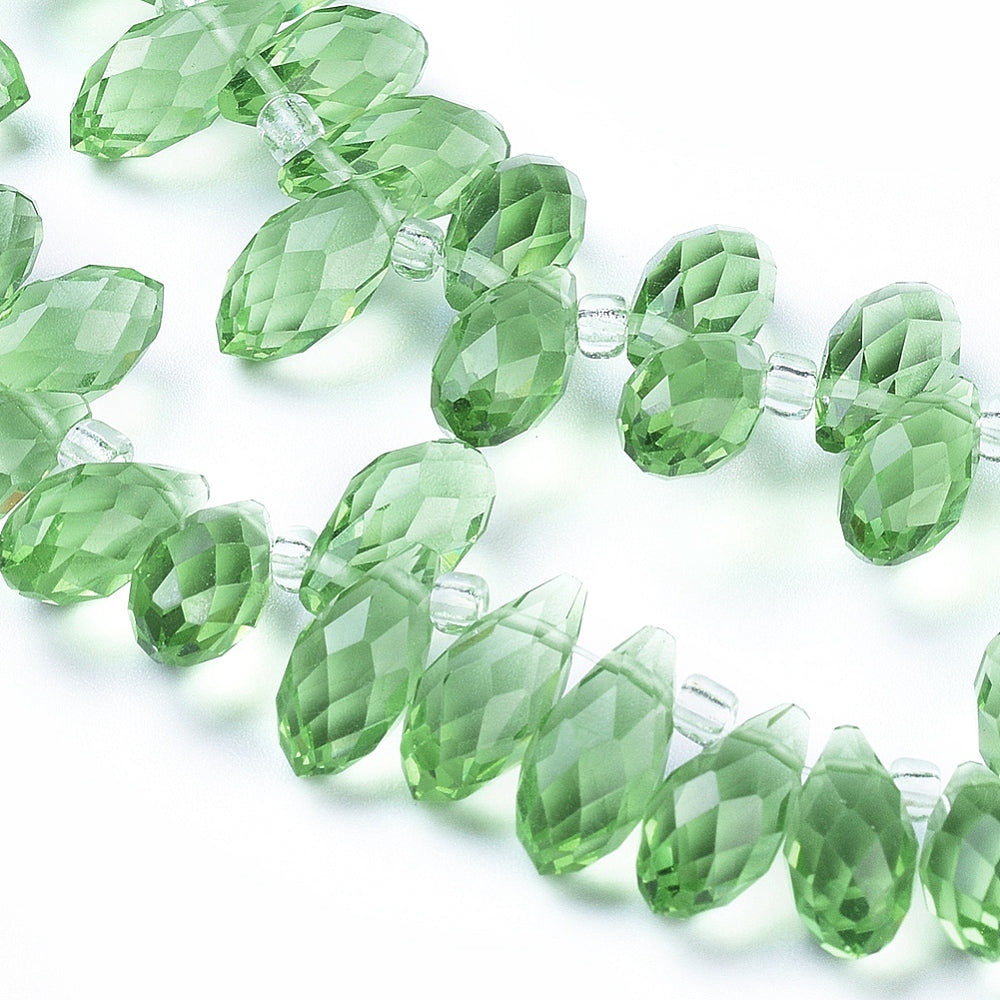 Crystal Glass Faceted Teardrop Beads Lime Green 13x6mm | The Pink Bead Shop Canada