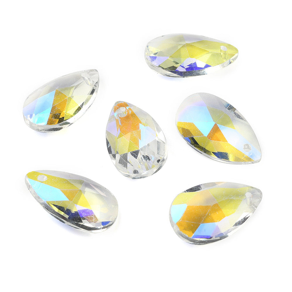Clear AB Faceted Glass Teardrop Pendants – 15x9.5mm Bulk | The Pink Bead Shop Canada