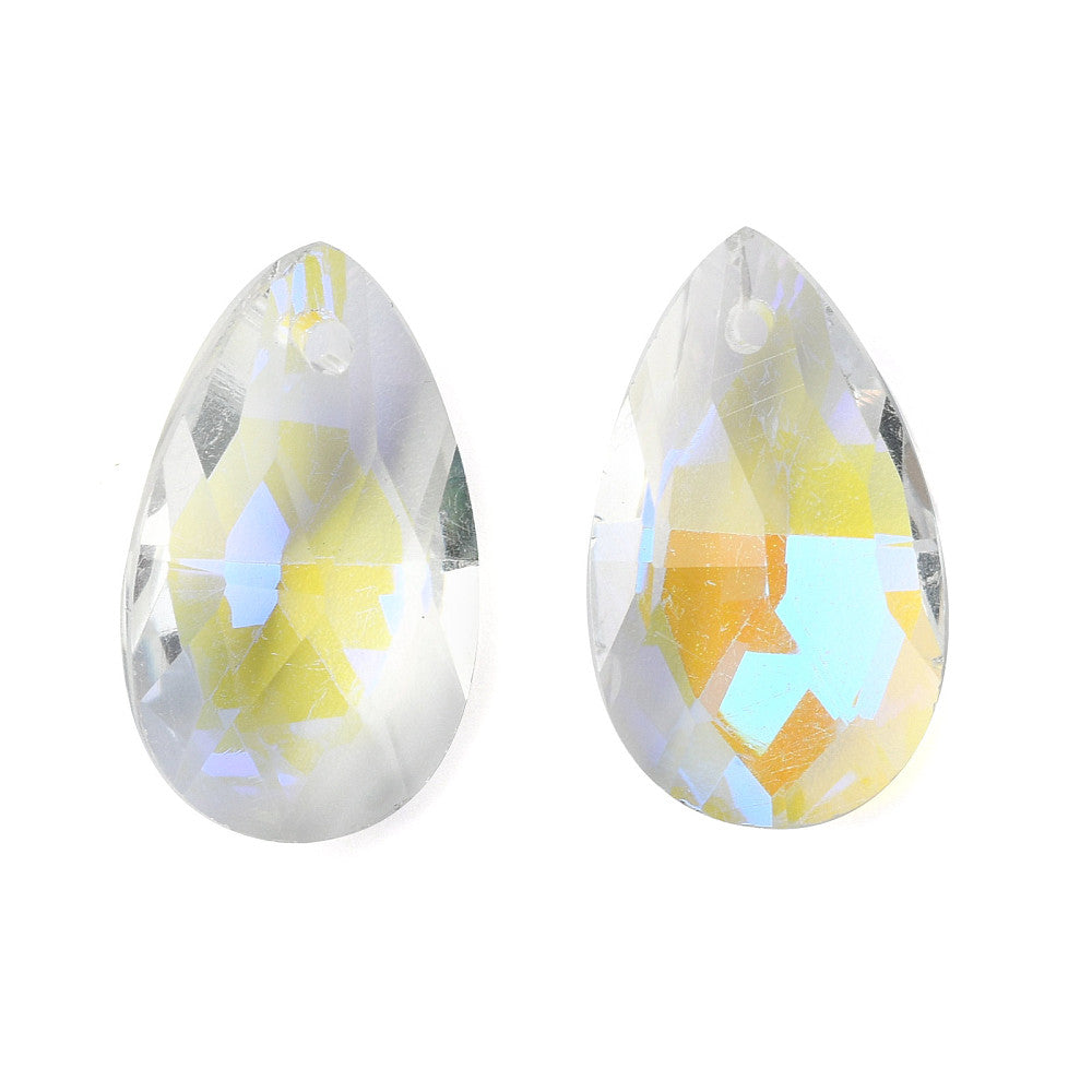 Clear AB Faceted Glass Teardrop Pendants – 15x9.5mm Bulk | The Pink Bead Shop Canada