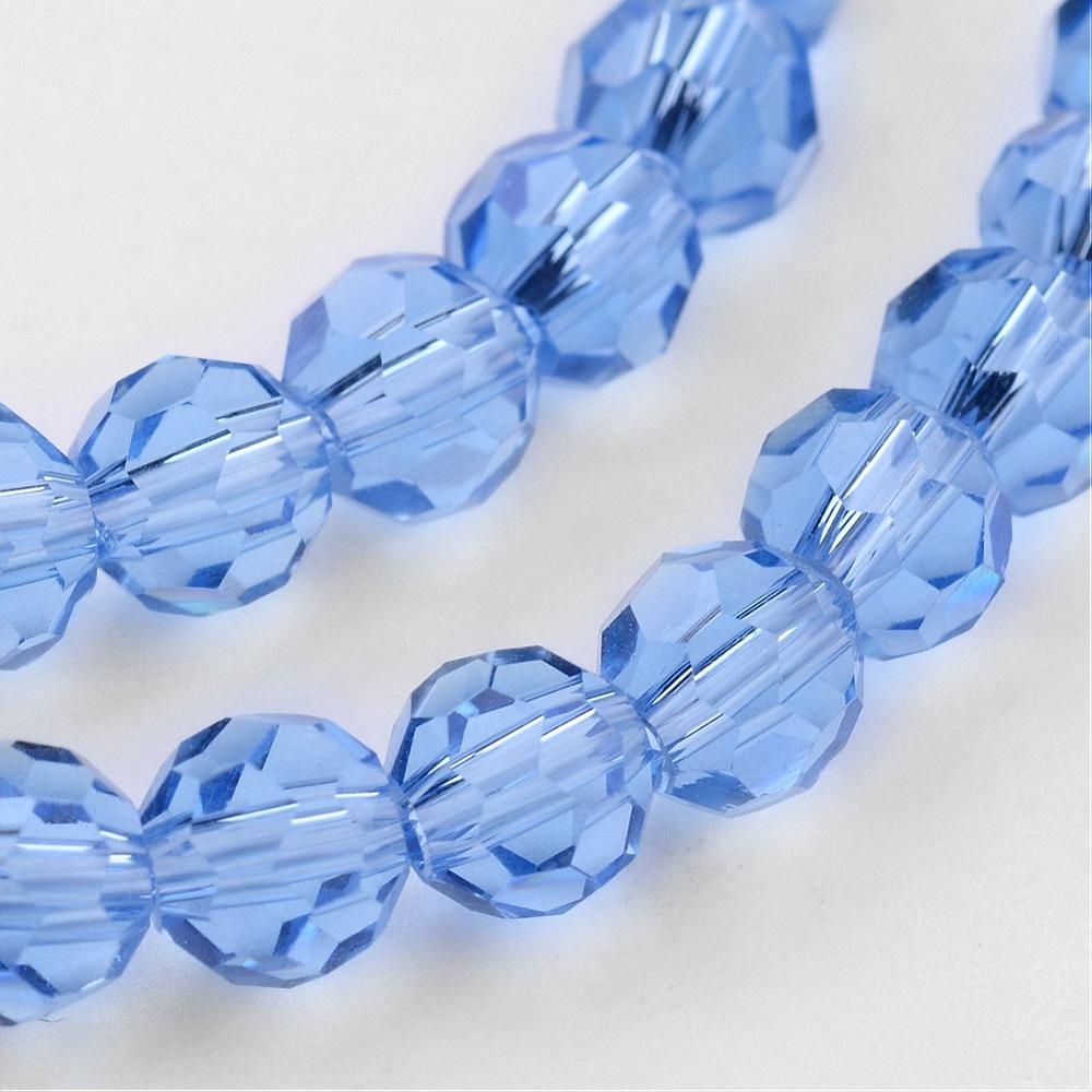 8mm Transparent Glass Faceted Round Bead Strand – Cornflower Blue | The Pink Bead Shop Canada
