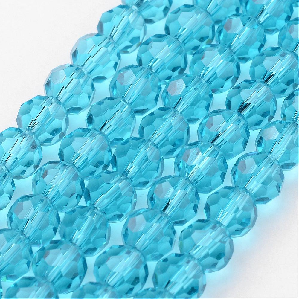 8mm Transparent Glass Faceted Round Bead Strand – Sky Blue | The Pink Bead Shop Canada
