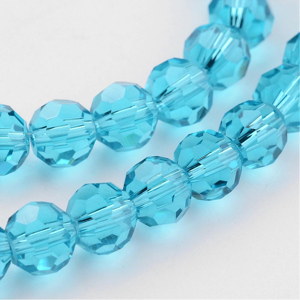 8mm Transparent Glass Faceted Round Bead Strand – Sky Blue | The Pink Bead Shop Canada