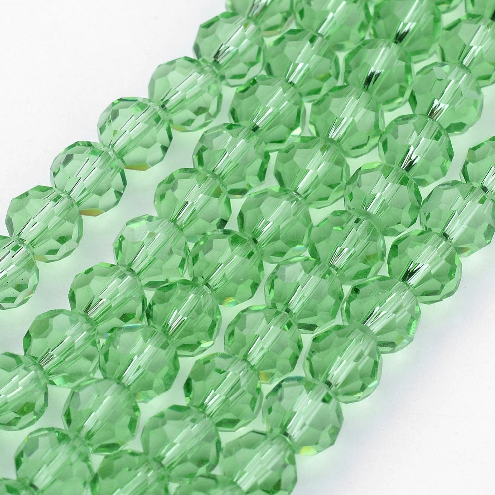 8mm Transparent Glass Faceted Round Bead Strand – Light Green | The Pink Bead Shop Canada