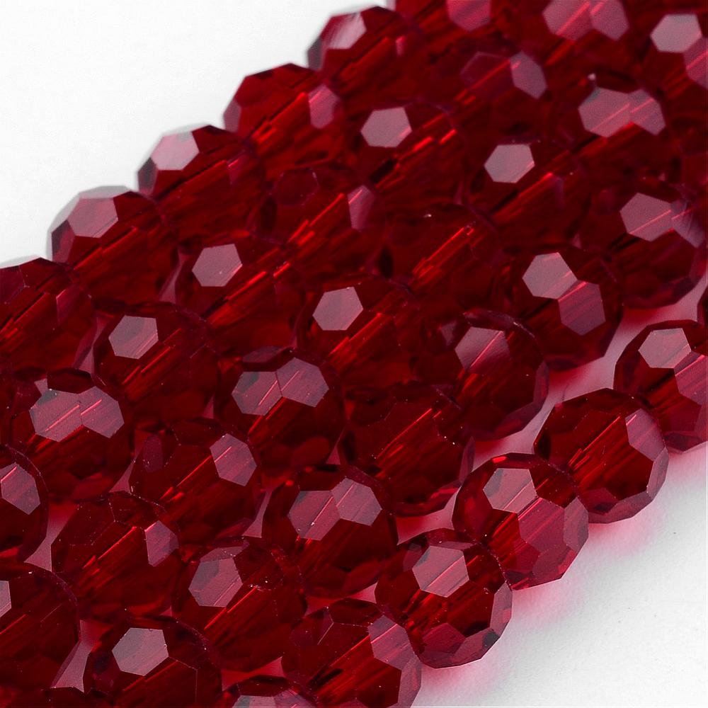 8mm Transparent Glass Faceted Round Bead Strand – Dark Red | The Pink Bead Shop Canada