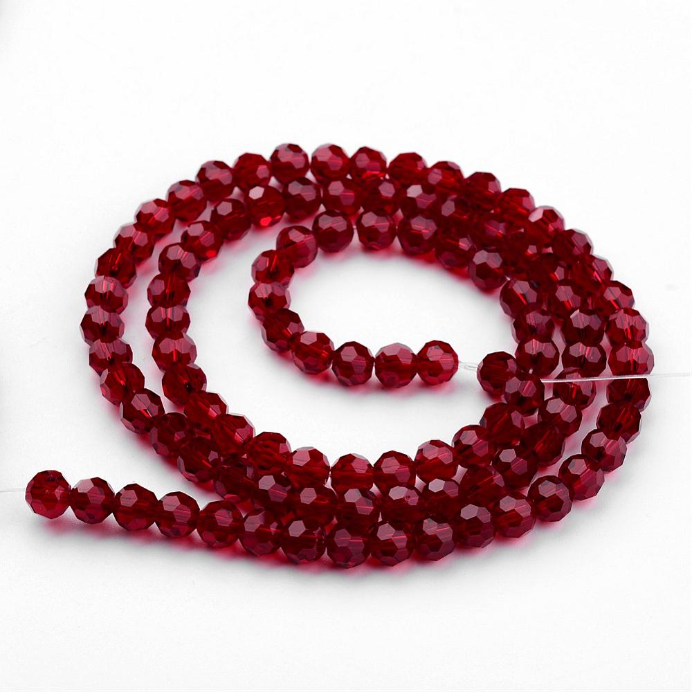 8mm Transparent Glass Faceted Round Bead Strand – Dark Red | The Pink Bead Shop Canada