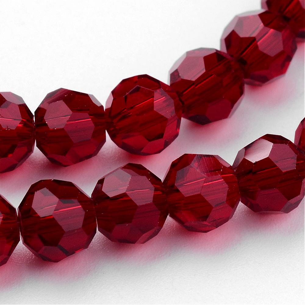 8mm Transparent Glass Faceted Round Bead Strand – Dark Red | The Pink Bead Shop Canada