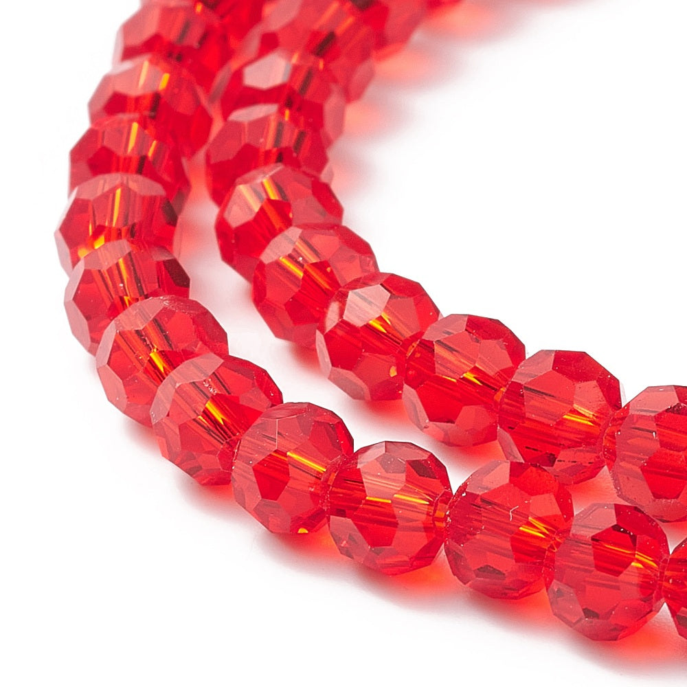 8mm Red Faceted Glass Bead Strand | The Pink Bead Shop Canada