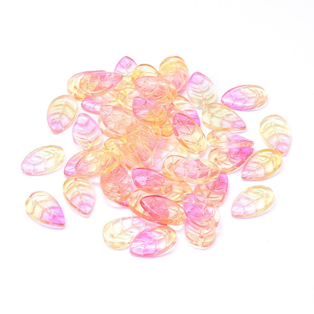 Two Tone Glass Leaf Pendants | Bulk Glass Charms | The Pink Bead Shop Canada