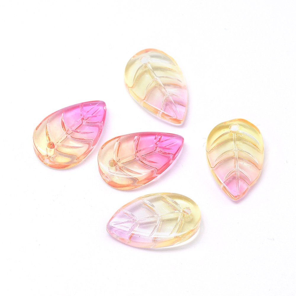 Two Tone Glass Leaf Pendants | Bulk Glass Charms | The Pink Bead Shop Canada