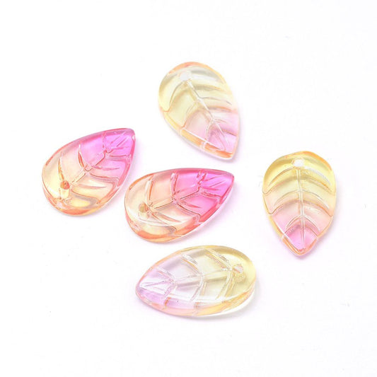 Two Tone Glass Leaf Pendants | Bulk Glass Charms | The Pink Bead Shop Canada