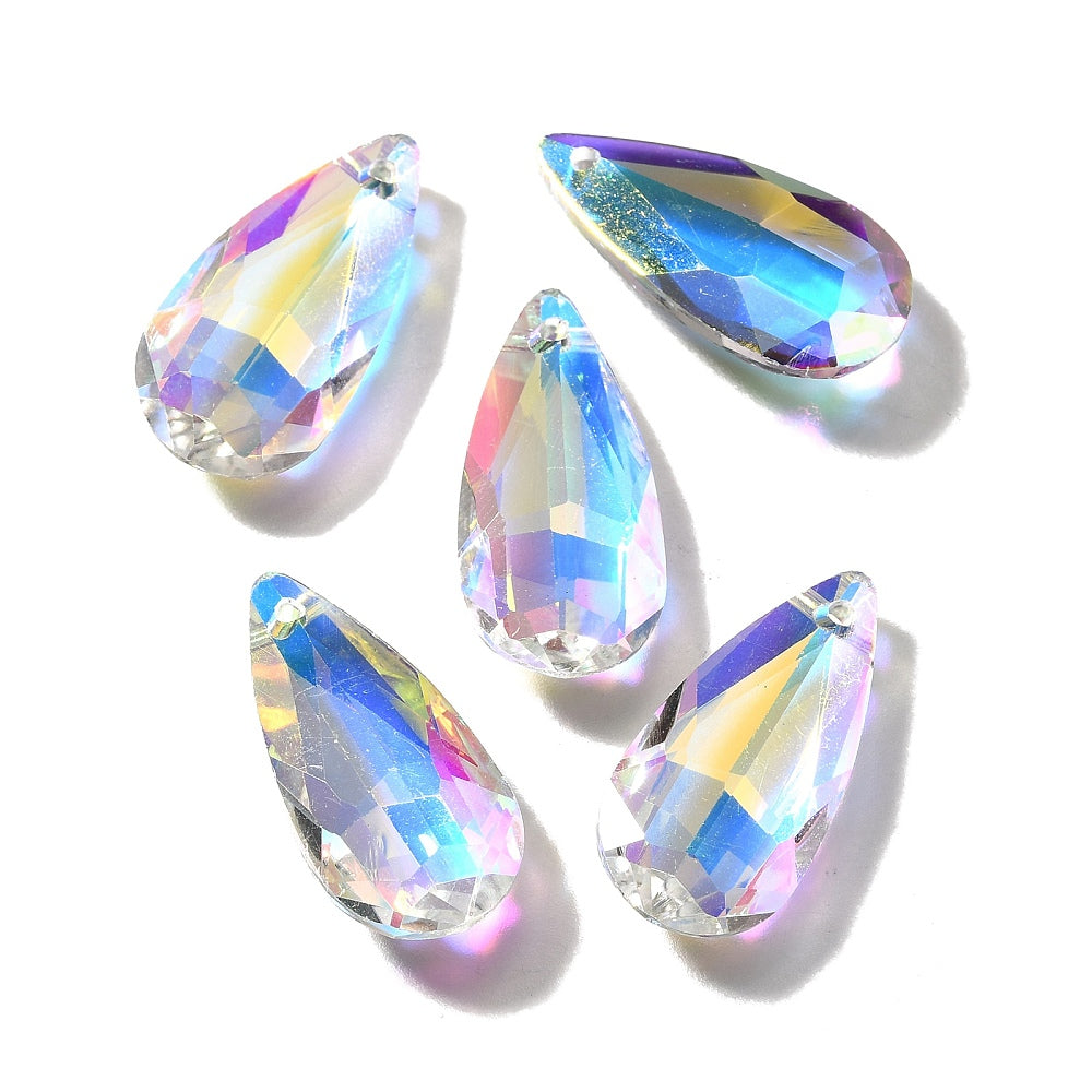 Clear Faceted Glass Teardrop Pendants – 20x10mm Bulk | The Pink Bead Shop Canada