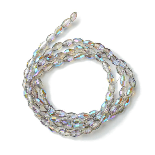 Electroplate Glass Beads – Half Rainbow Faceted Rice Shape, Thistle (5 × 3.5 mm) The Pink Bead Shop