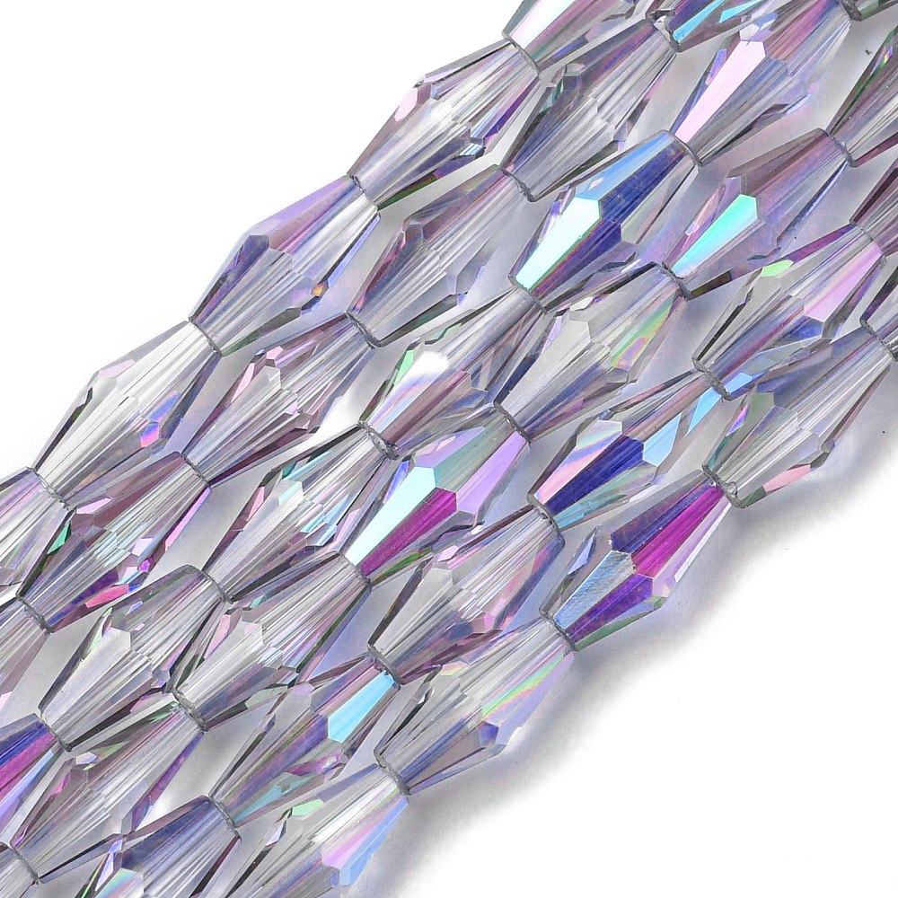 Lilac Electroplated Glass Beads – Half Rainbow Faceted Rice Shape, 8×4mm The Pink Bead Shop