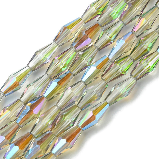 Pale Green Electroplated Glass Beads – Half Rainbow Faceted Rice Shape, 8×4mm The Pink Bead Shop