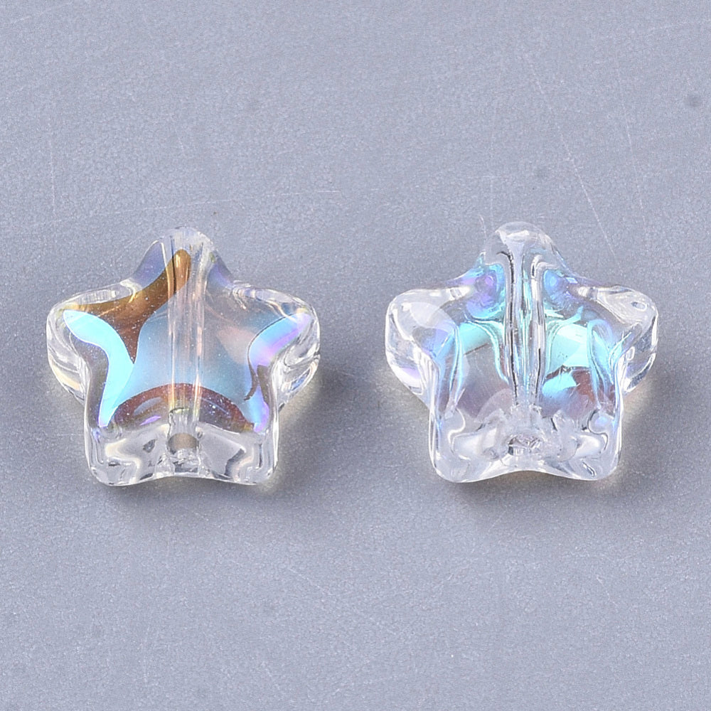 Electroplated Glass Star Beads – Clear AB 8mm Bulk | The Pink Bead Shop Canada
