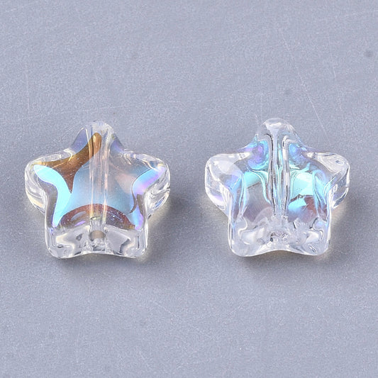 Electroplated Glass Star Beads – Clear AB 8mm Bulk | The Pink Bead Shop Canada