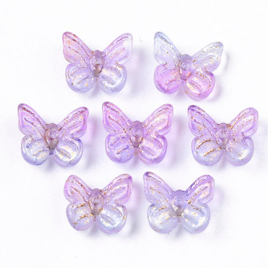 Plum Butterfly Glass Charms with Golden Foil 7x11mm | Pack of 10 | The Pink Bead Shop Canada